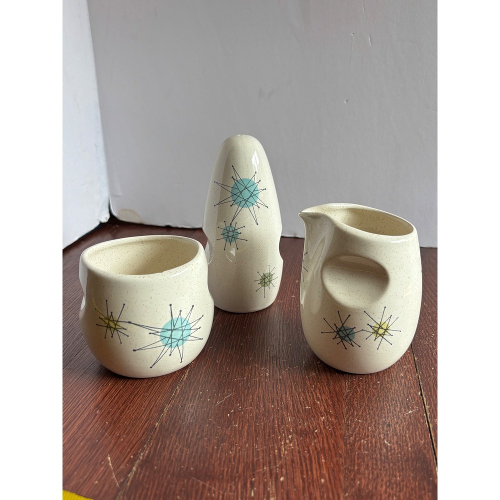 Vintage Franciscan Starburst Cream Sugar Salt Shaker Set Mid Century Modern MCM